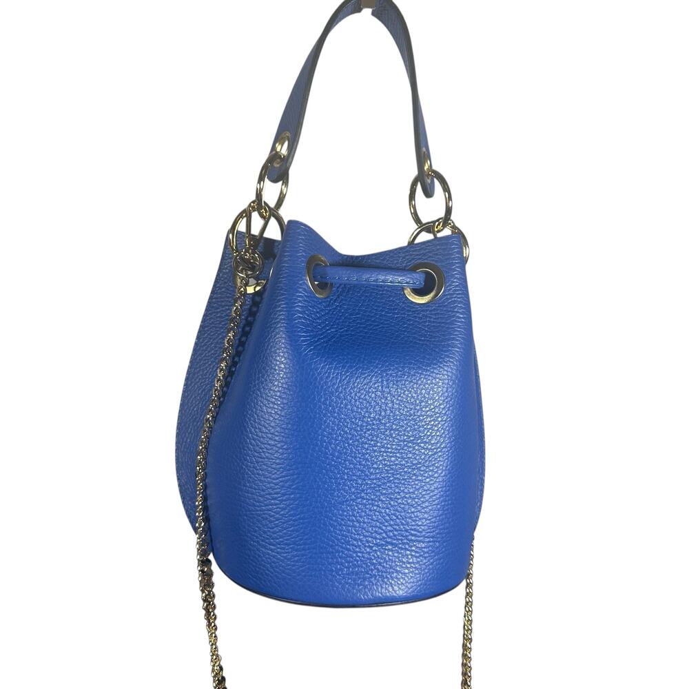 Diva Bags Alcina Bluette Leather Bucket Bag Gold Chain Crossbody made in Italy - Picture 3 of 11